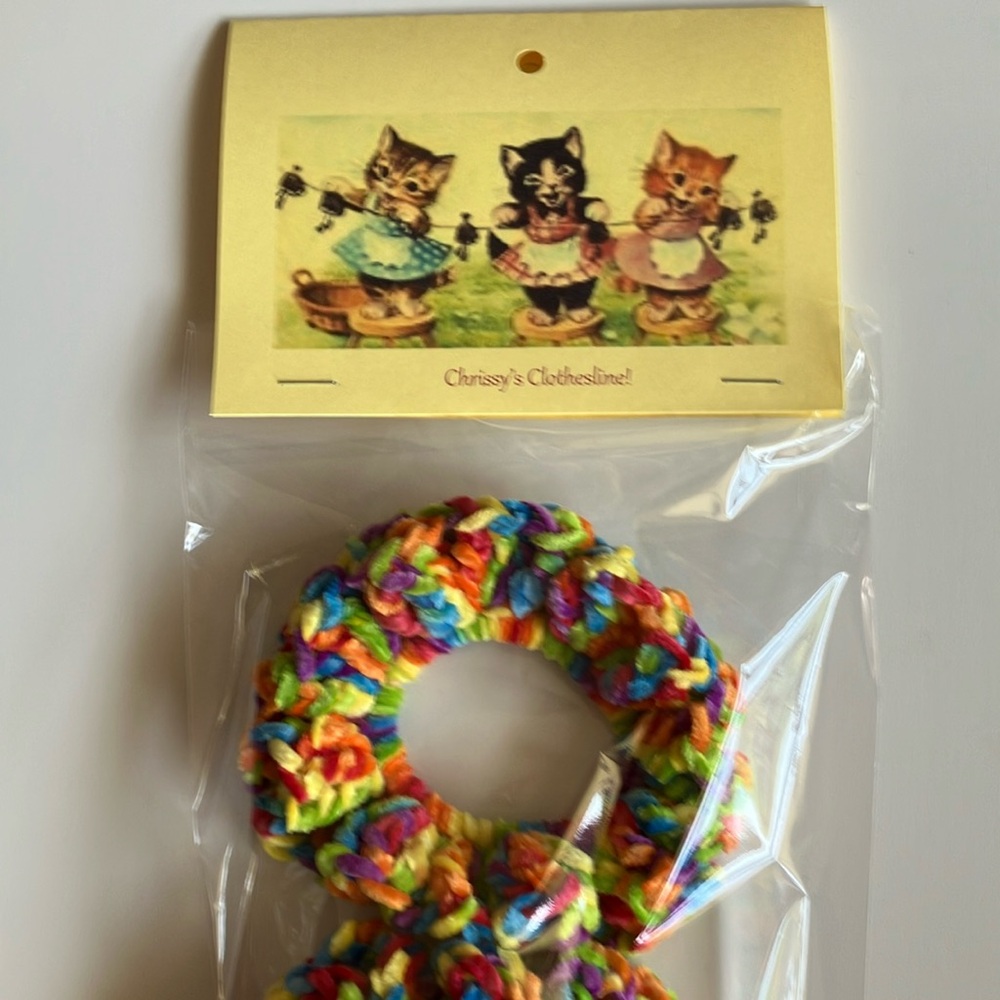Handmade Crochet Rainbow Hair Scrunchies Set of 2 - Picture 4 of 6